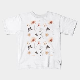 Hand painted watercolor floral pattern - Peach tones Kids T-Shirt